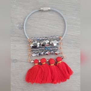 Bright Red Tassels and Sparkly Beads Bogg Bag Purse Charm